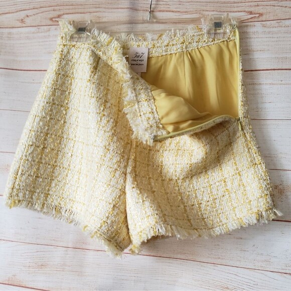 Cinq a Sept Coronado High Waist Woven Checkered Tweed Shorts Yellow White Size 2 - Picture 6 of 11
